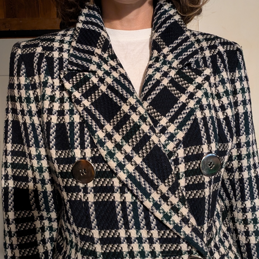 Plaid Double-Breasted Wool Blend Women's Blazer Coat
